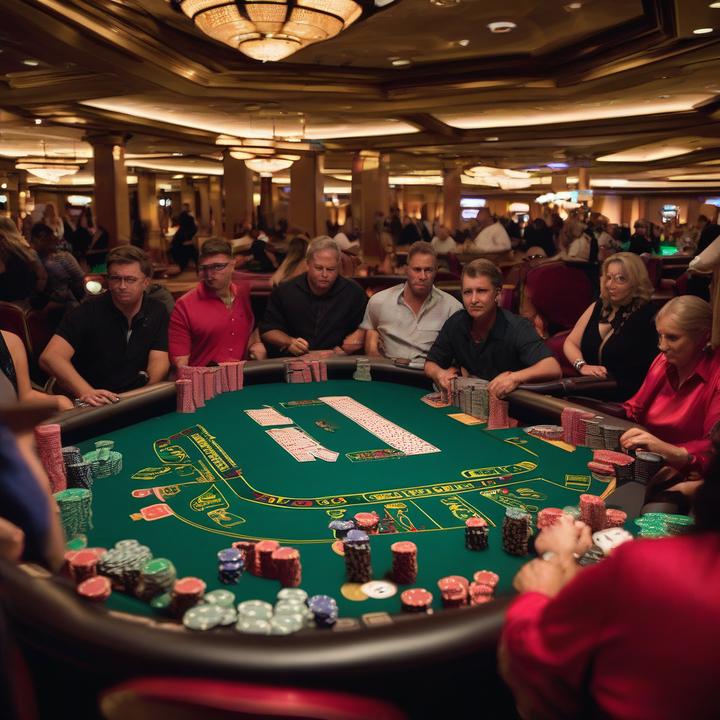 WSOP final table players competing with large stacks of chips nearby.