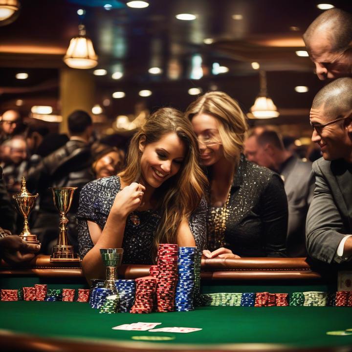 Poker player celebrates winning a hand at the 2025 World Series of Poker.