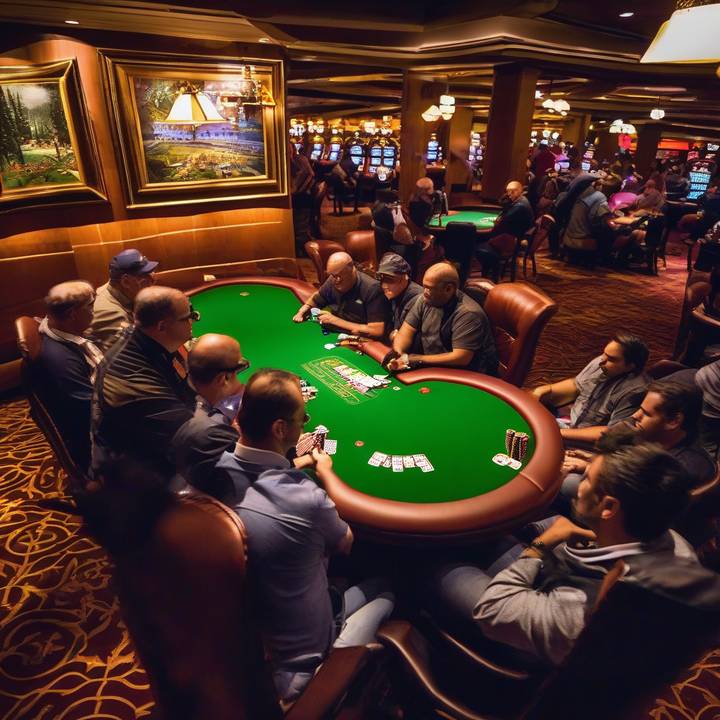 Poker player reacts to winning hand at tournament table.