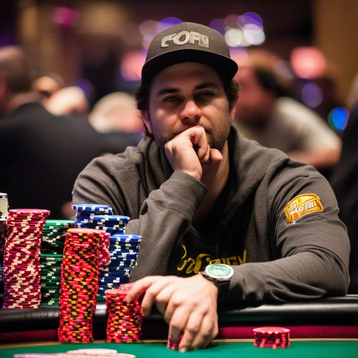 WSOP Europe champion stacks chips during Main Event play.