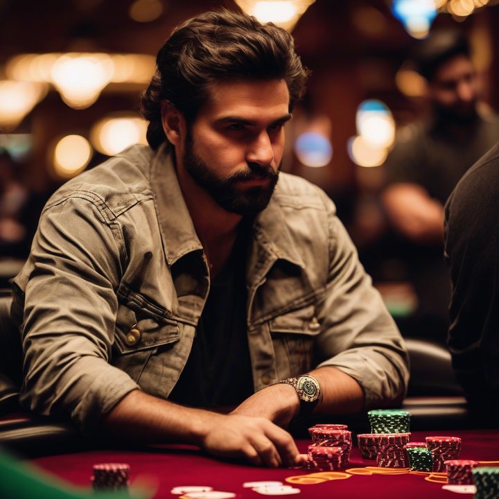 Alan Keating concentrating at a poker tournament table.